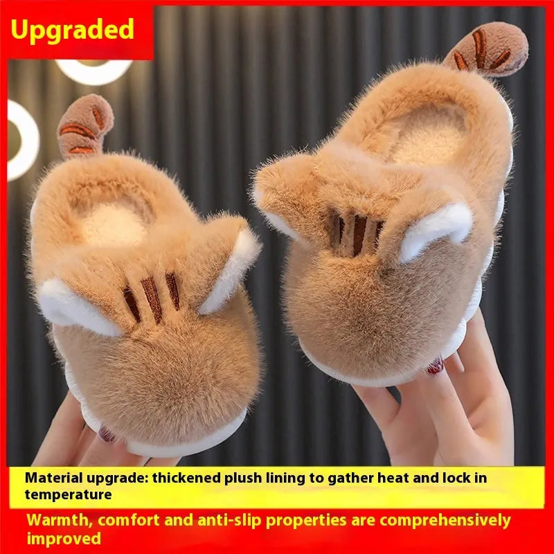 Children's Cotton Slippers, Cute Kitten, Warm And Cold Resistant, Thick Soft Sole - Enfance-Heureuse