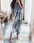 Long Sleeve V Neck Button Print Long Dress Women's - Enfance-Heureuse