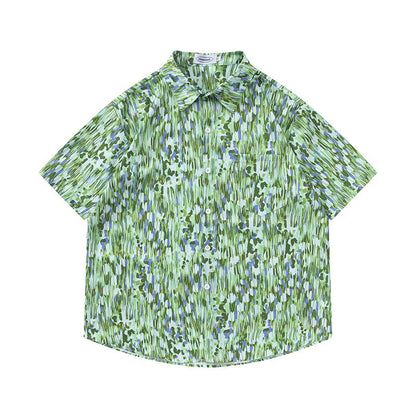 Retro Printed Shirt Short Sleeve Loose Design - Enfance-Heureuse