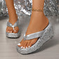 High Heels Wedge Sandals With Sequins Shiny Height Increasing Platform Flip Flops Women's Thick Bottom Shoes Beach Summer - Enfance-Heureuse