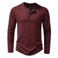 Mens Clothing Long Sleeve T-shirt Fashion Button Henry Collar Tops - Enfance-Heureuse