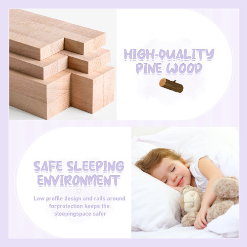 Full Size Bed Floor Bed With Safety Guardrails And Door For Kids, White - Enfance-Heureuse