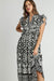 Umgee Full Size Two Tone Border Print Ruffle Cap Sleeve Midi Dress Plus Size
