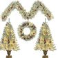 Pre-lit Xmas Tree Artificial Christmas 4-Piece Set,Garland, Wreath And Set Of 2 Entrance Trees X-mas - Enfance-Heureuse