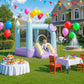Inflatable Bounce House With Air Blower, Slide, Stakes, Repair Patches, Storage Bag, For Kids Ages 3-8, 98 X 65 X 79