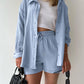 Texture Button Up Shirt and Drawstring Shorts Set - Enfance-Heureuse