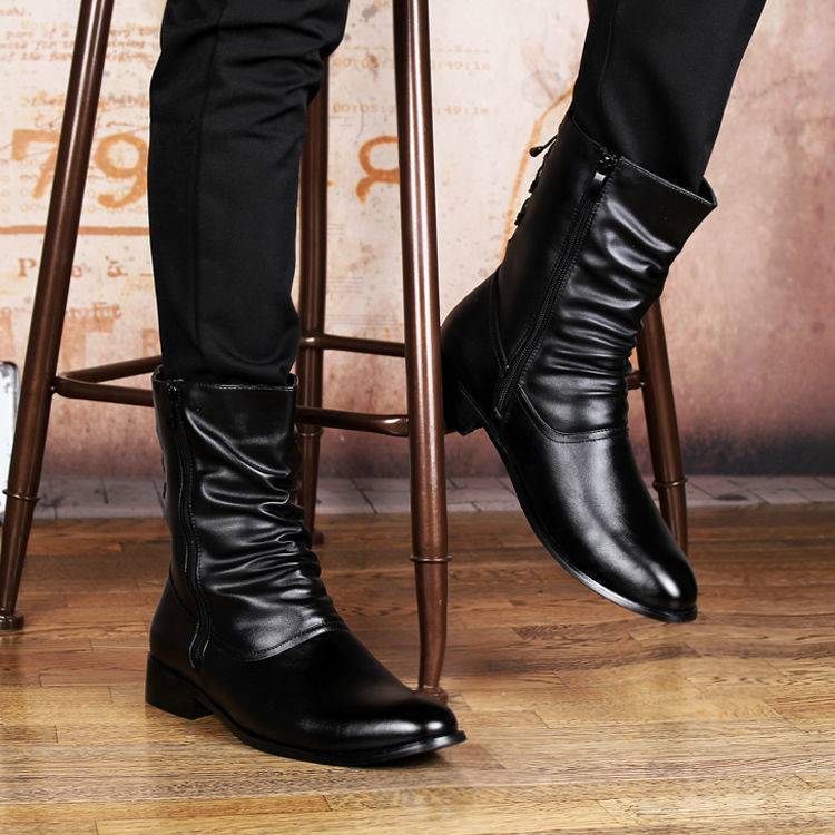 Bottes pointues en cuir pour hommes, style britannique