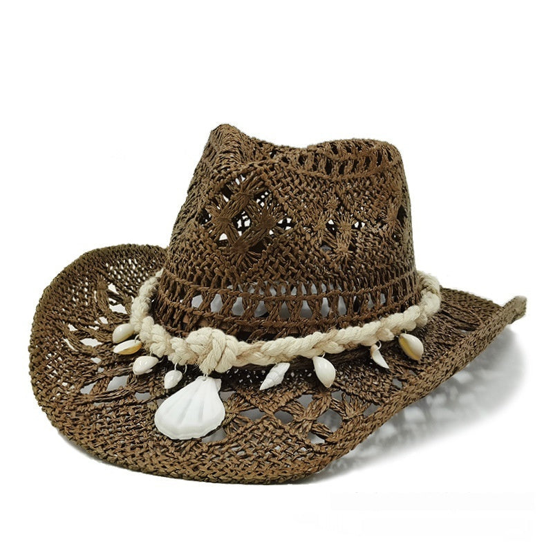 Shell Straw Cowboy Hat Woven Sunshade