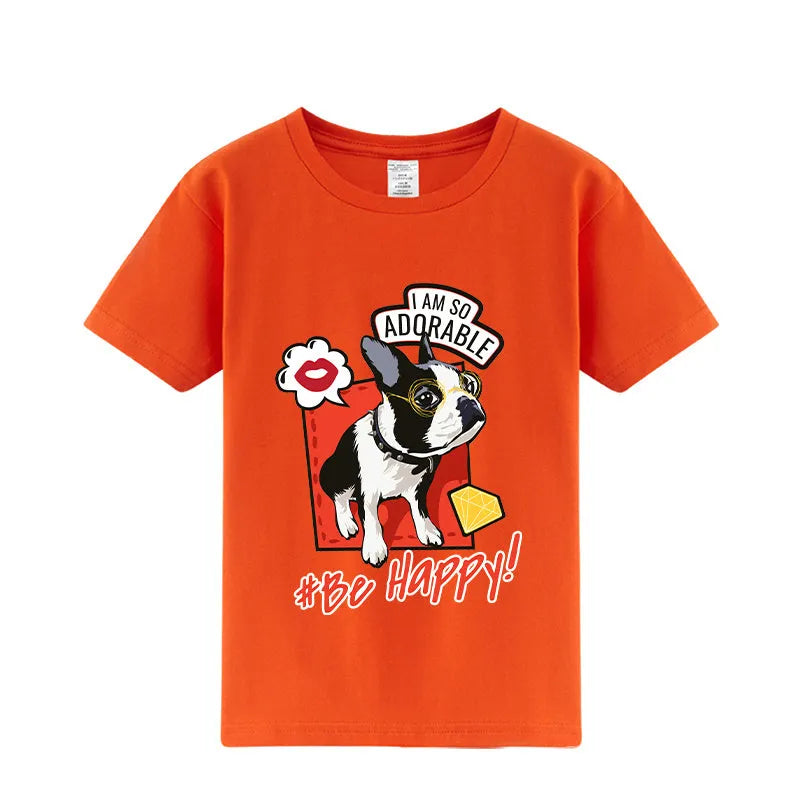 Summer Cute French Bulldog Print Half-sleeve Bottoming Shirt - Enfance-Heureuse