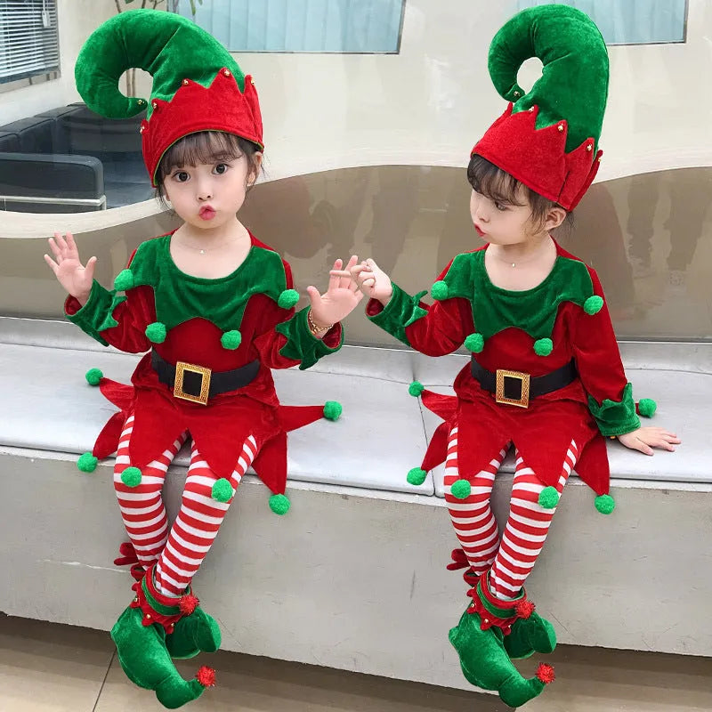 Christmas Children's Elf Dress Suit Costume - Enfance-Heureuse