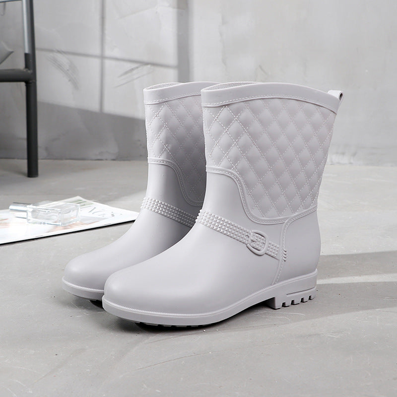 Rain Boots Women's Fashion Style Outer Wear Mid-tube Water Shoes - Enfance-Heureuse