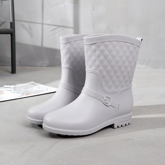 Rain Boots Women's Fashion Style Outer Wear Mid-tube Water Shoes - Enfance-Heureuse