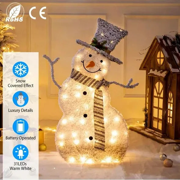 LED Christmas Snowman Decoration Light Collapsible Battery Operated - Enfance-Heureuse