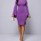 Women's Solid Color Lace Sleeve Casual Hip Hugging Dress - Enfance-Heureuse
