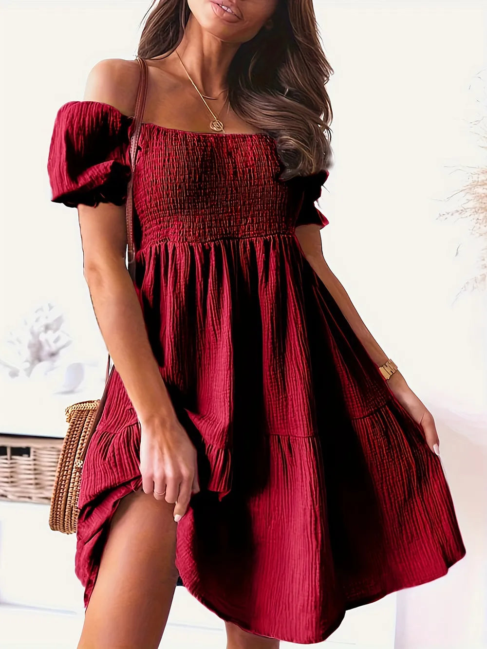 Full Size Ruffled Off-Shoulder Short Sleeve Dress - Enfance-Heureuse
