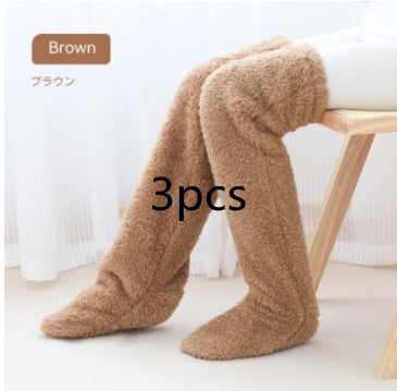 Over Knee High Fuzzy Long Socks Winter Warm Cold Leg Knee Joint Cold-proof Stockings Home Floor Sleeping Socks - Enfance-Heureuse