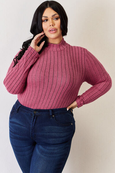 Basic Bae Full Size Ribbed Mock Neck Long Sleeve T-Shirt - Enfance-Heureuse