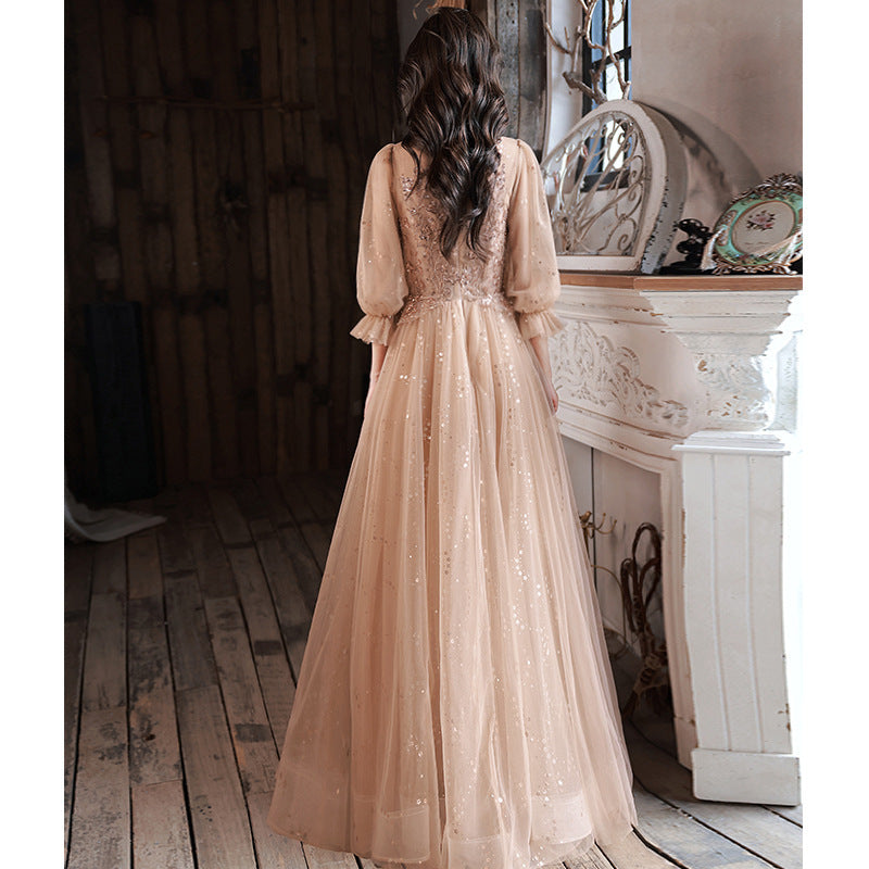 Evening Dress Host Banquet Maid Of Honor Long Sleeves - Enfance-Heureuse