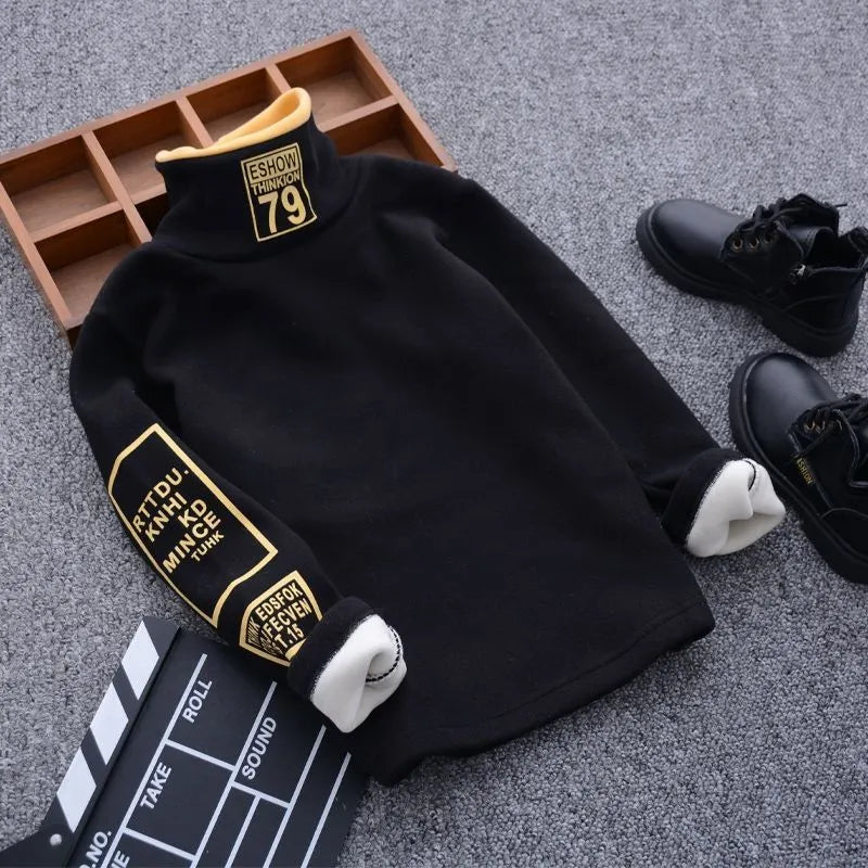 Winter Long-sleeved T-shirt Children High Neck Sweater - Enfance-Heureuse
