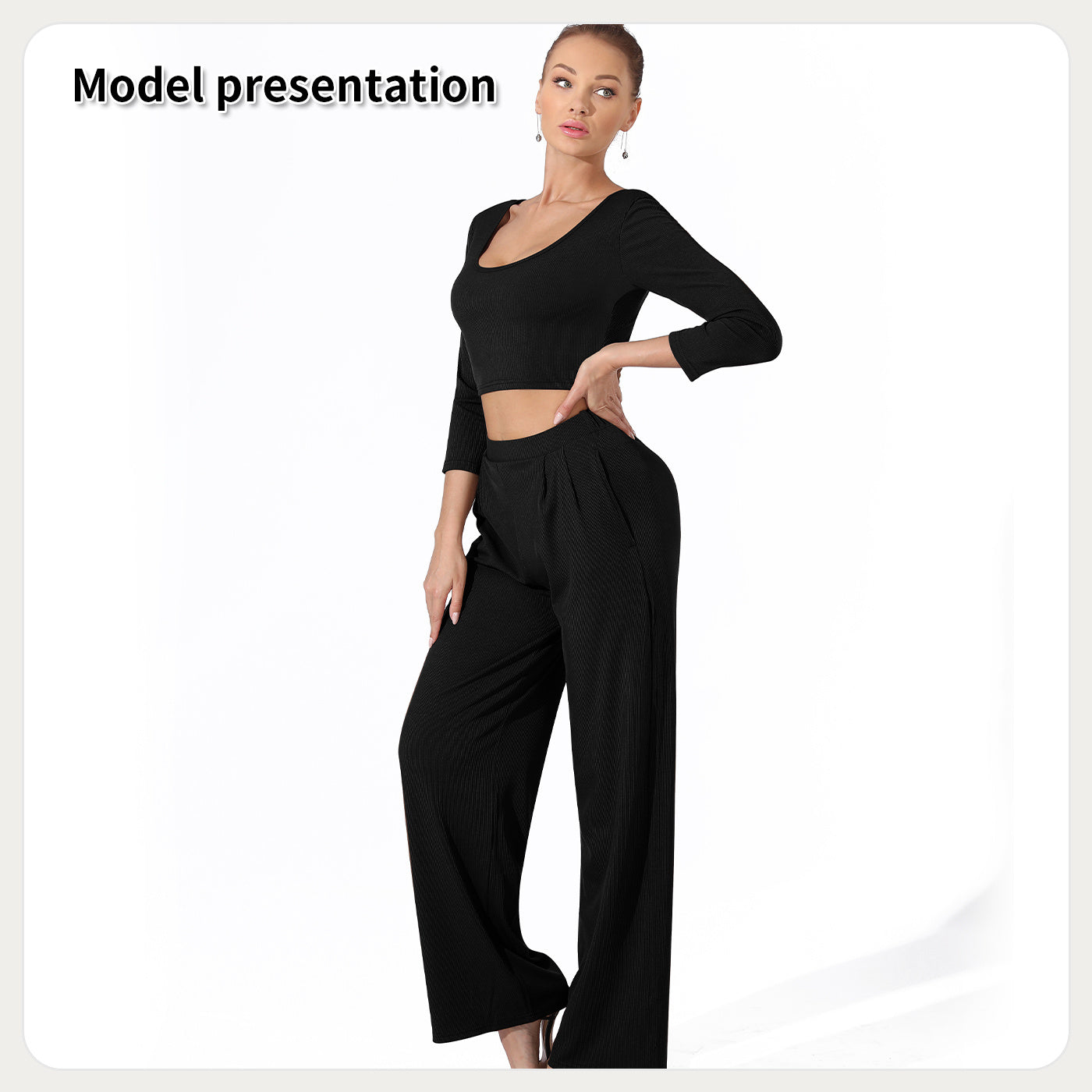 Women's Fashion Simple Solid Color Top Pants Set - Enfance-Heureuse