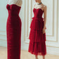 Suspender Spread Chest Temperament Dark Red Flowing Small Dress Long Skirt - Enfance-Heureuse