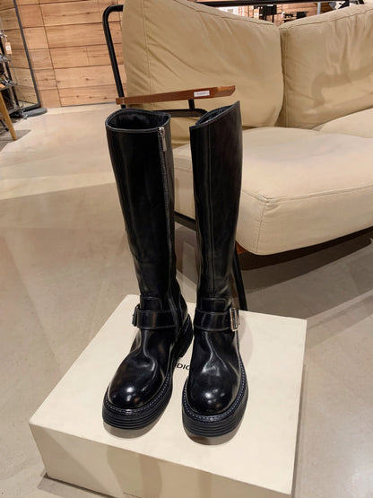 Washed Leather Round Head Chunky Heel Middle Boots Women - Enfance-Heureuse